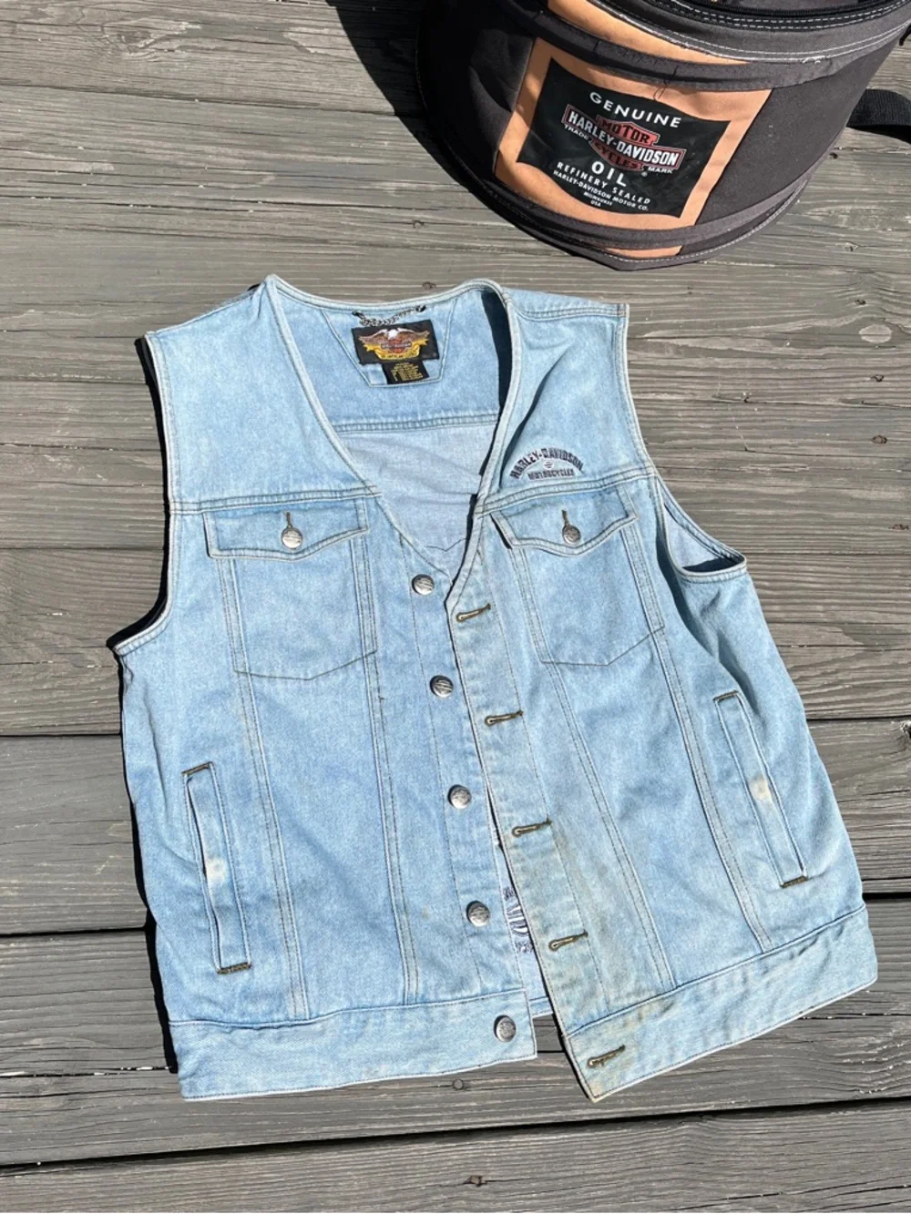 Vintage Harley-Davidson Denim Vest with Chest Logo